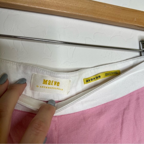 Maeve Anthropologie Linen Side-Button Trousers Pink - Picture 7 of 9